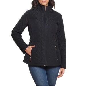 Gallery New York Women’s Black Quilted Diamond Pattern Coat Jacket With Hood